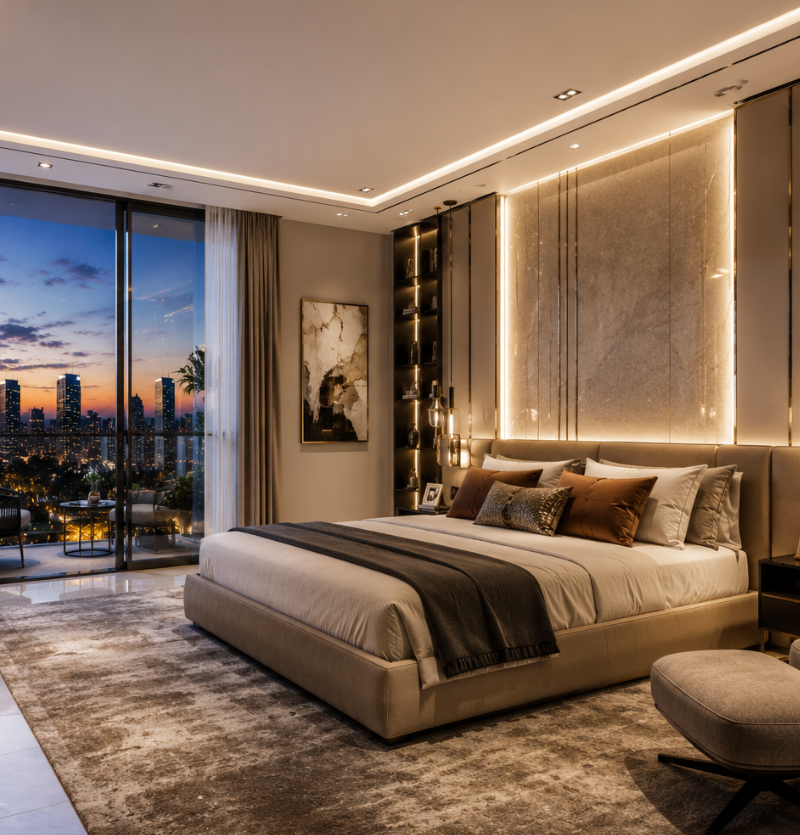 Luxury bedroom interior at M3M Maybach Residences Sector 58 Gurgaon