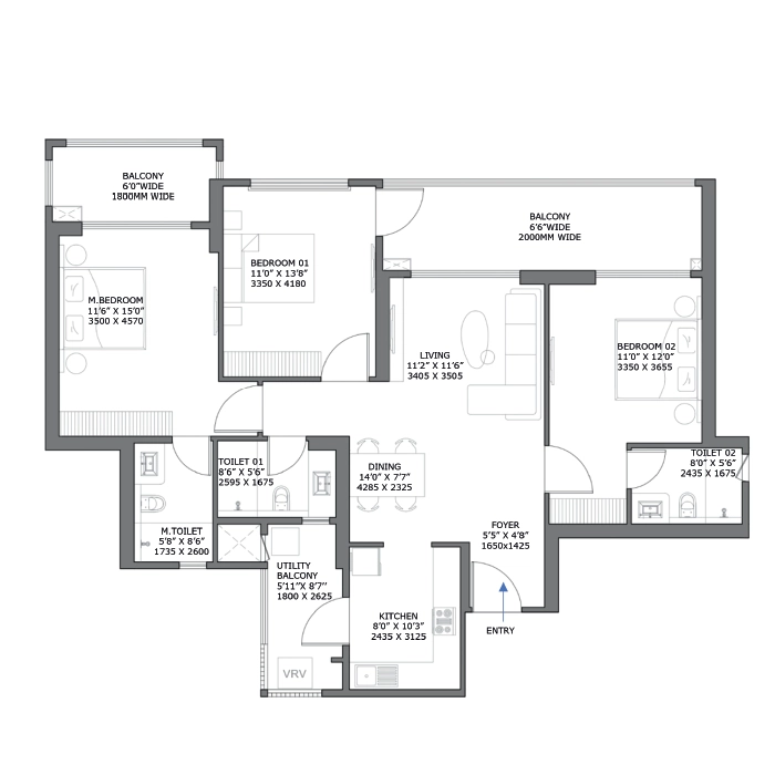 4 BHK Type 1 Floor Plan of M3M Maybach Residences Sector 58 Gurgaon