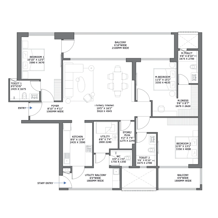 4 BHK Type 2 Floor Plan of M3M Maybach Residences Sector 58 Gurgaon